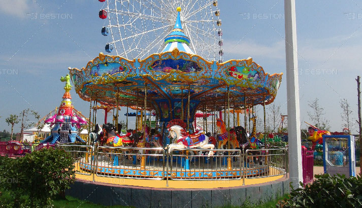 Carousel amusement rides in the amusement park